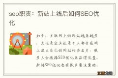 seo职责：新站上线后如何SEO优化