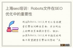 上海seo培训：Robots文件在SEO优化中的重要性