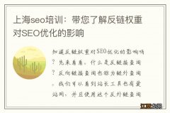 上海seo培训：带您了解反链权重对SEO优化的影响