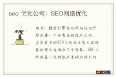 seo 优化公司：SEO网络优化