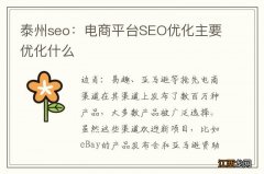 泰州seo：电商平台SEO优化主要优化什么