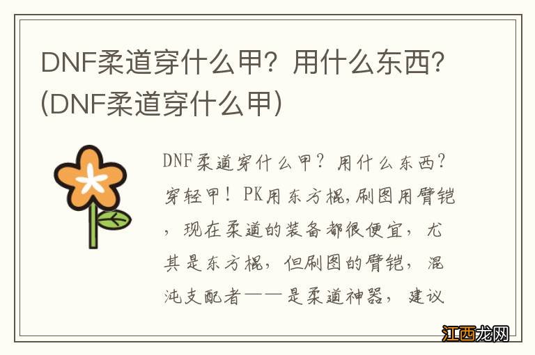 DNF柔道穿什么甲 DNF柔道穿什么甲？用什么东西？