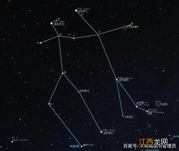 双子座附近星座图 双子座天文图，猎户座双子座图片星空图