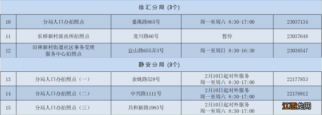 上海市公安拍照点电话预约一览表?