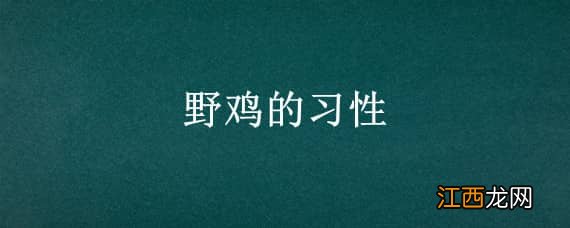 野鸡的习性 野鸡的原本特点(动物