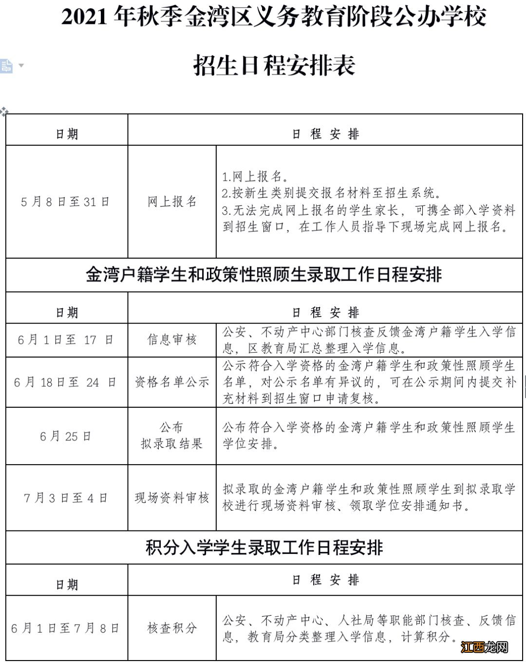 珠海市金湾区学校 2021珠海金湾区公办学校招生时间安排