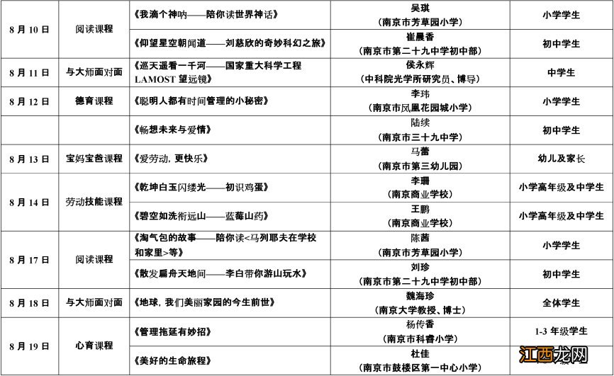 2020年暑假南京鼓楼e学校线上课程表一览