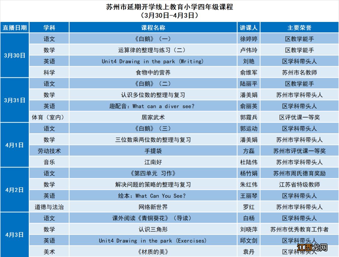 苏州线上教育中心直播课程表 苏州线上教育中心最新课表