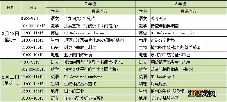 2020江苏省名师空中课堂初一初二直播课表一览