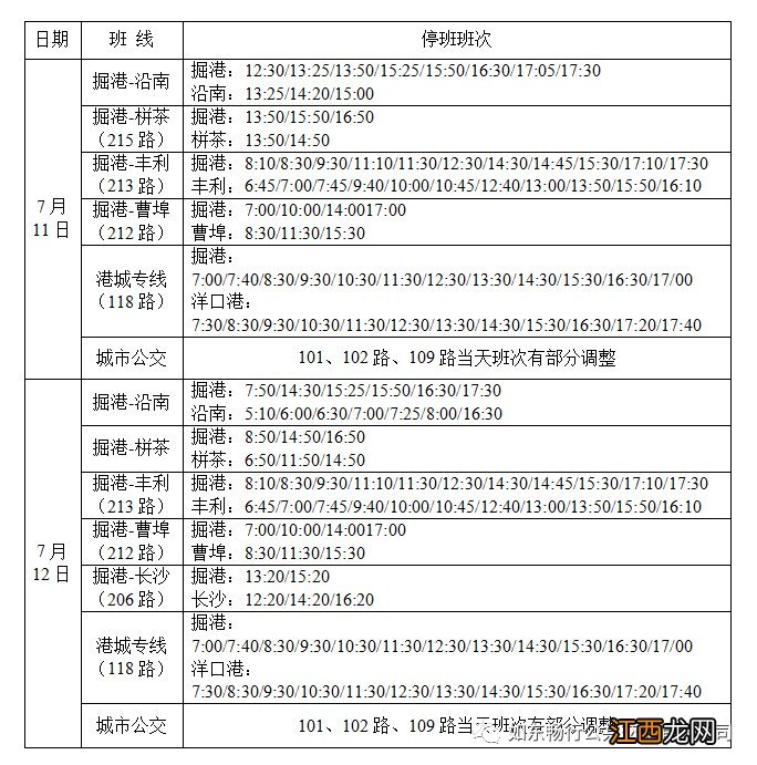 2020年南通如东县中考期间公交线路停运班次有哪些？