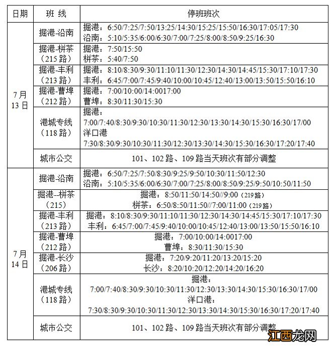 2020年南通如东县中考期间公交线路停运班次有哪些？