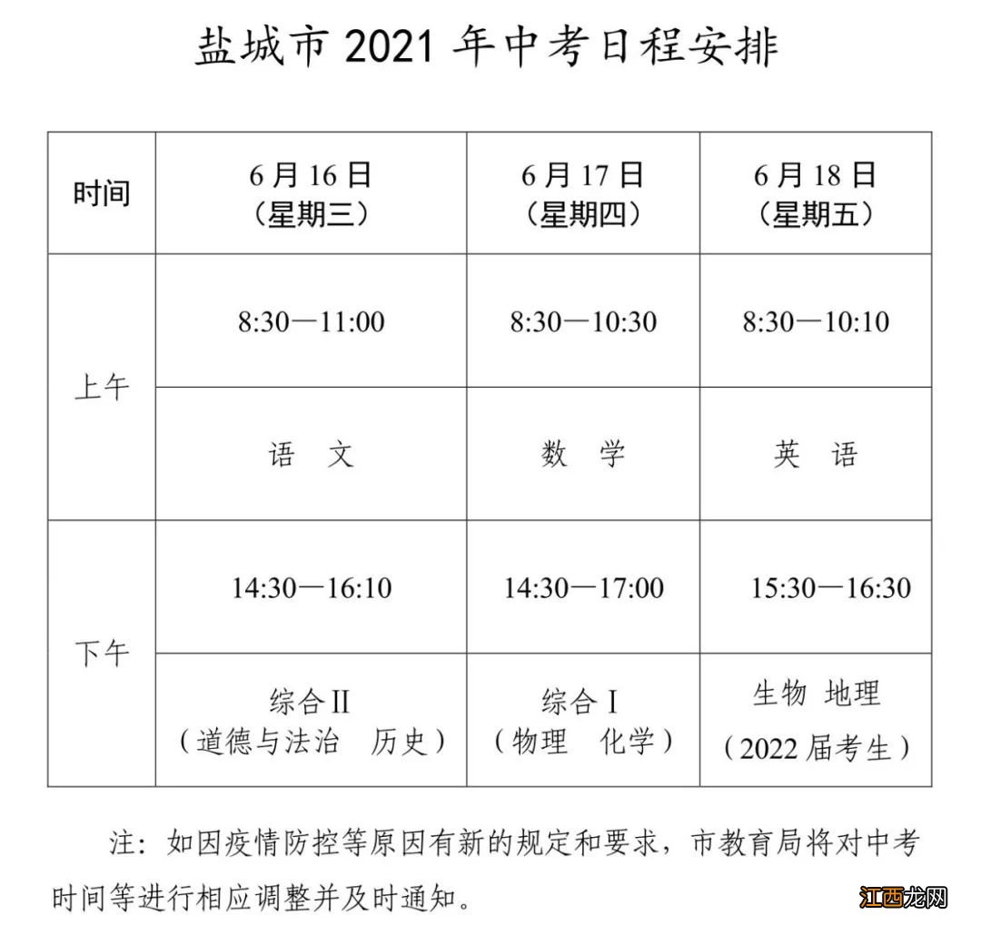 2021盐城小学期中考试时间 2021盐城中学升学考试时间安排