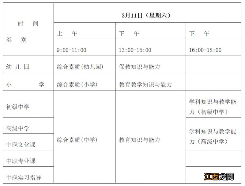 赣州2023上半年中小学教资笔试考试科目及时间安排