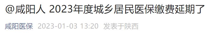 陕西咸阳居民医保缴费延期了吗今年 陕西咸阳居民医保缴费延期了吗