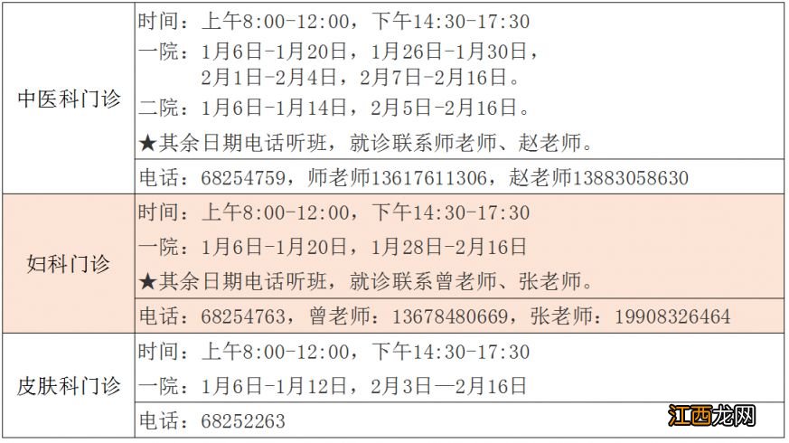 2023年寒假西南大学医院应诊时间表 西南医科大学门诊时间