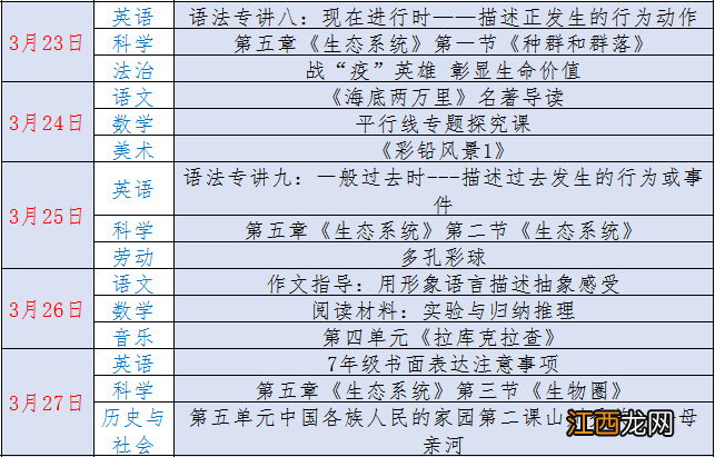 宁波七中2020初一分班 2020年宁波第七周初中课程表一览