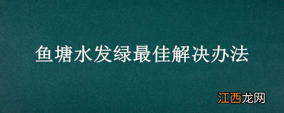 鱼塘水发绿怎么解决 鱼塘水发绿最佳解决办法