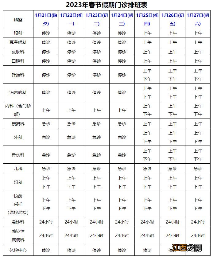 天河区中医医院2023年春节假期门诊工作安排的通告