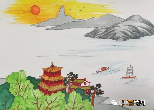 望天门山古诗配画图片 诗配画图片