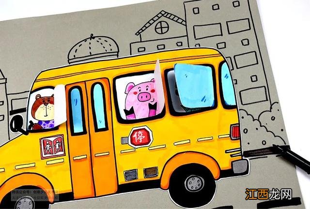 校车简笔画涂色 校车简笔画