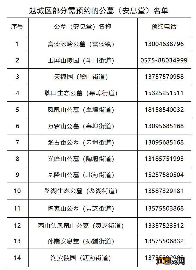 2023绍兴越城区清明公墓扫墓预约电话 2021年绍兴清明公墓预约