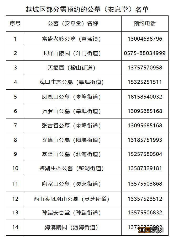 2023年清明绍兴越城区公墓扫墓预约入口