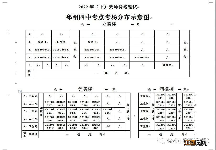 徐州市2022年10月教师资格考试笔试考点地址及考场平面图