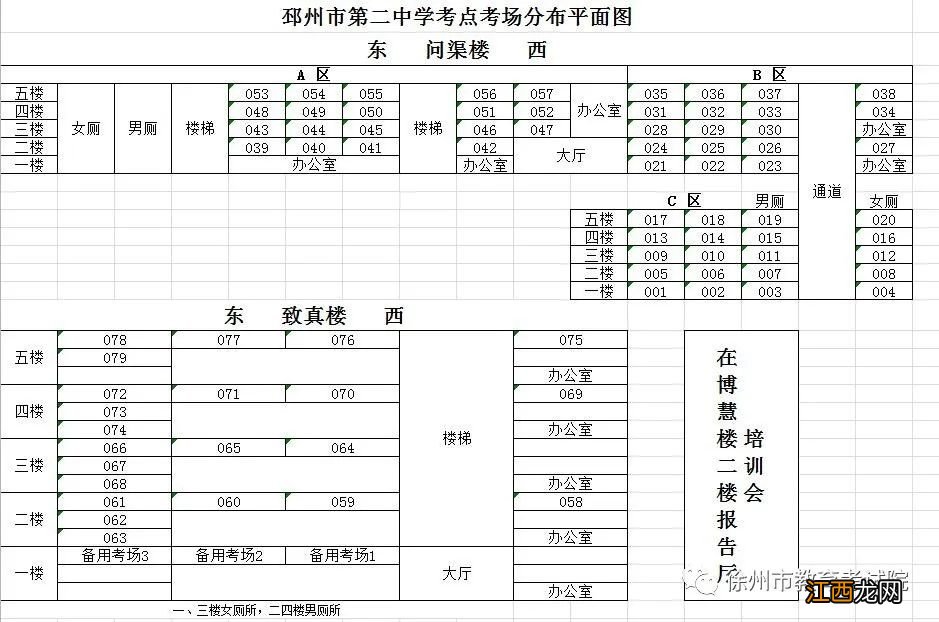 徐州市2022年10月教师资格考试笔试考点地址及考场平面图