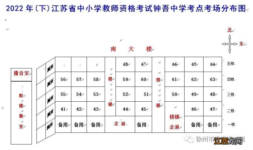 徐州市2022年10月教师资格考试笔试考点地址及考场平面图