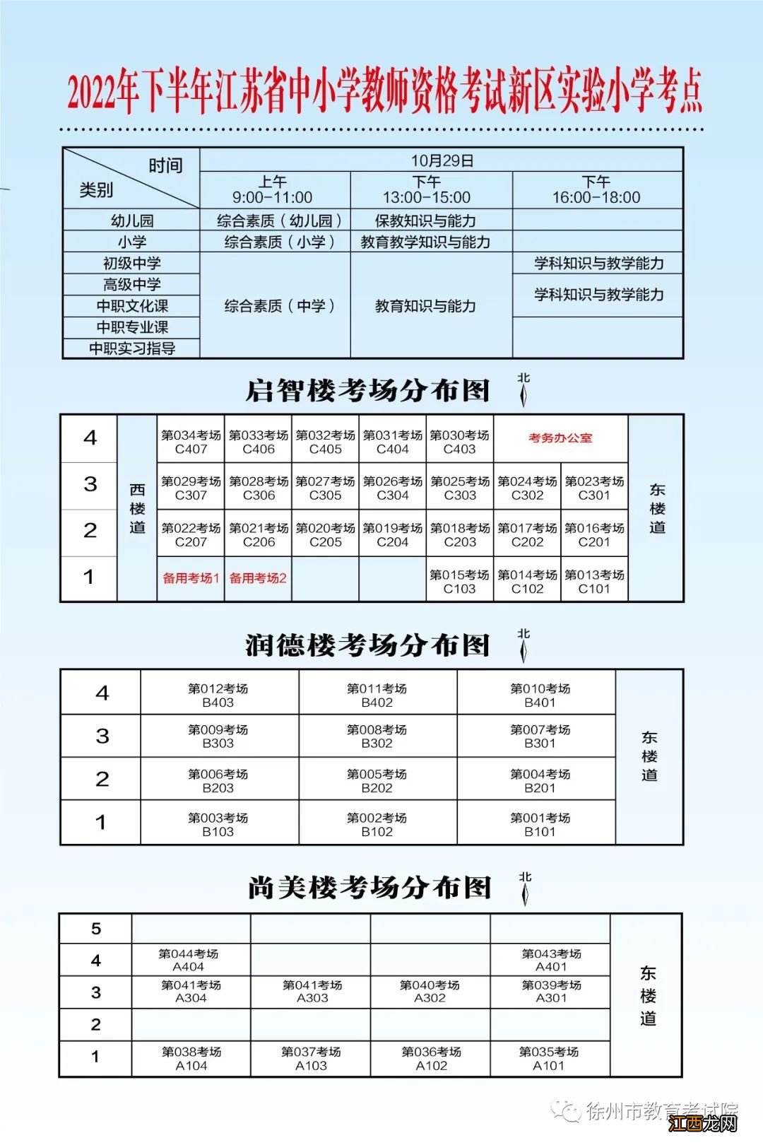 徐州市2022年10月教师资格考试笔试考点地址及考场平面图