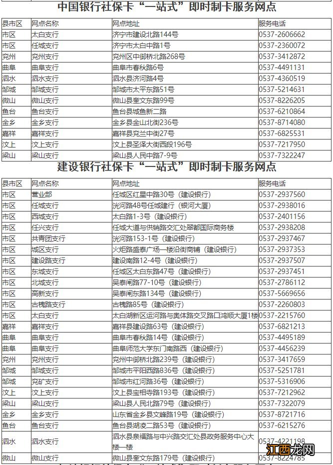 济宁各县市区社保卡换卡网点电话济地址一览表