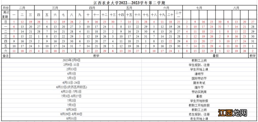 江西农业大学新生开学时间2021 2023年春季学期江西农业大学校历