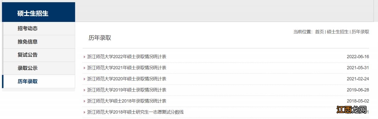 浙江师范大学考研历年复试/录取分数线官网查询入口