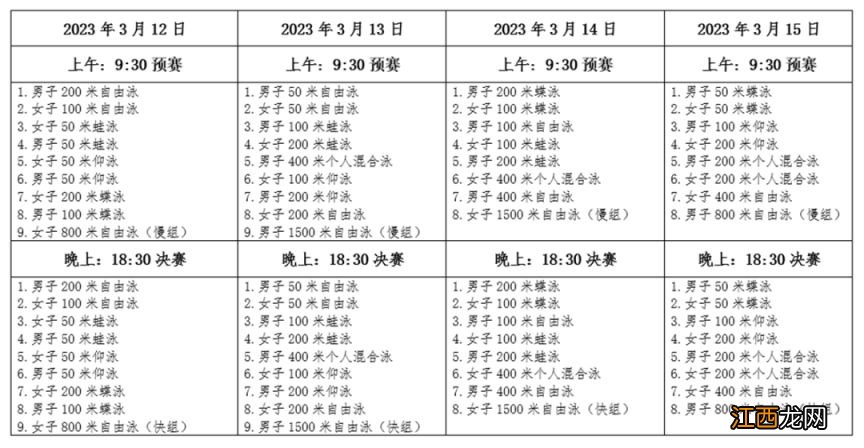 合肥体育中心游泳锦标赛赛程安排时间表