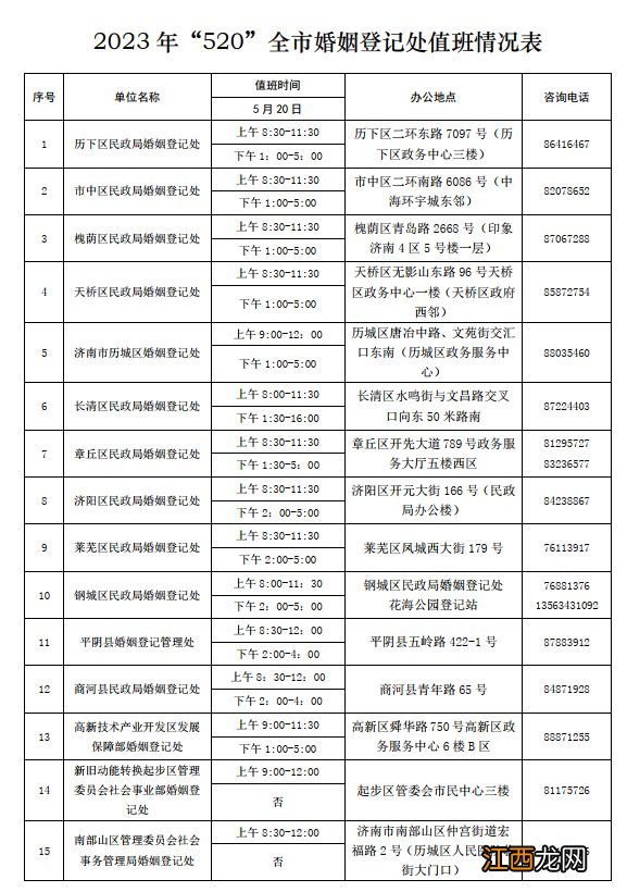 2021314济南民政局上班吗 2023年济南5月20日民政局值班安排表