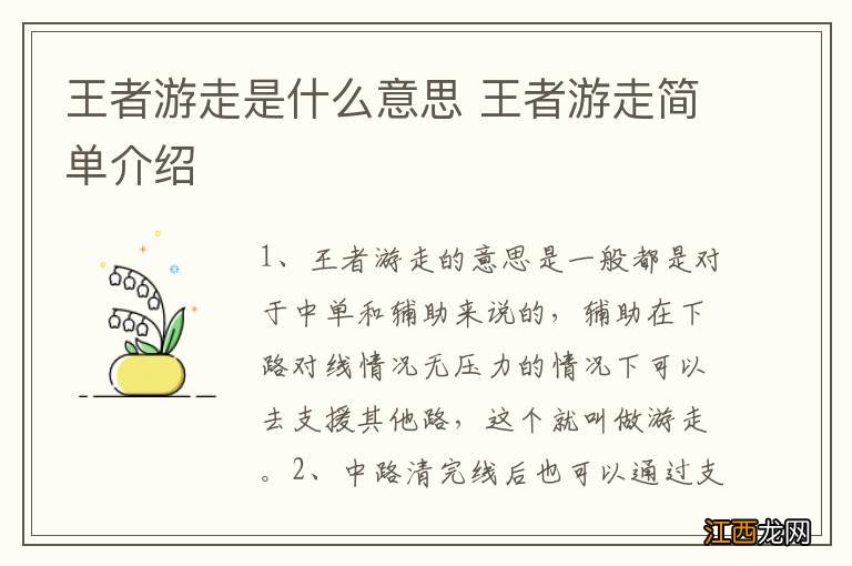 王者游走是什么意思 王者游走简单介绍