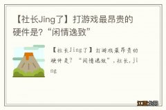 【社长Jing了】打游戏最昂贵的硬件是？“闲情逸致”