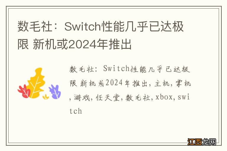 数毛社：Switch性能几乎已达极限 新机或2024年推出