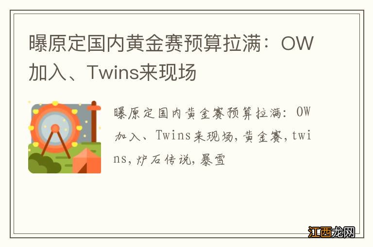 曝原定国内黄金赛预算拉满：OW加入、Twins来现场