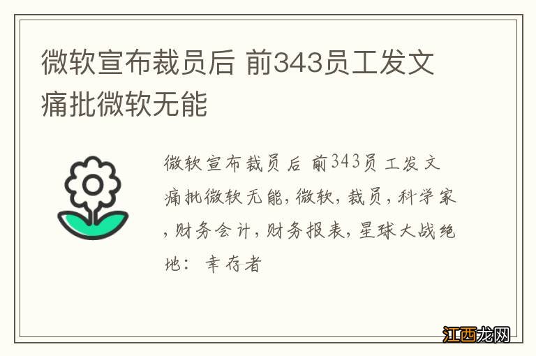 微软宣布裁员后 前343员工发文痛批微软无能