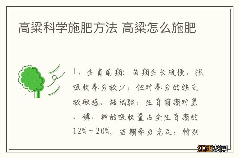 高粱科学施肥方法 高粱怎么施肥