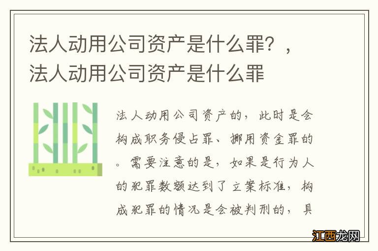 法人动用公司资产是什么罪?,法人动用公司资产是什么罪