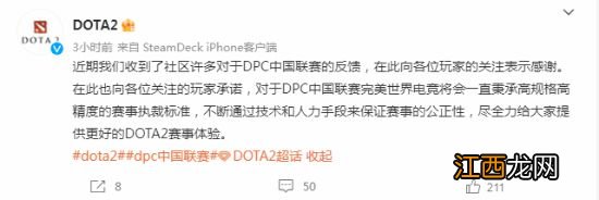 DOTA2官方回应S级战队被举报开挂：会确保比赛公正