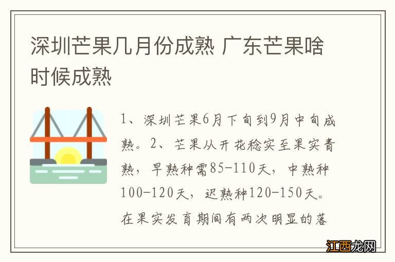 深圳芒果几月份成熟 广东芒果啥时候成熟