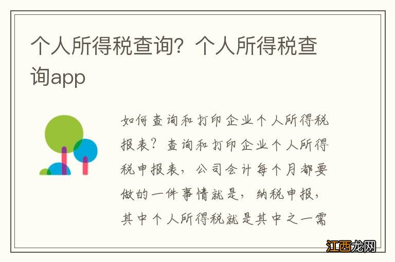 个人所得税查询？个人所得税查询app