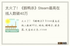 太火了！《鹅鸭杀》Steam最高在线人数破40万