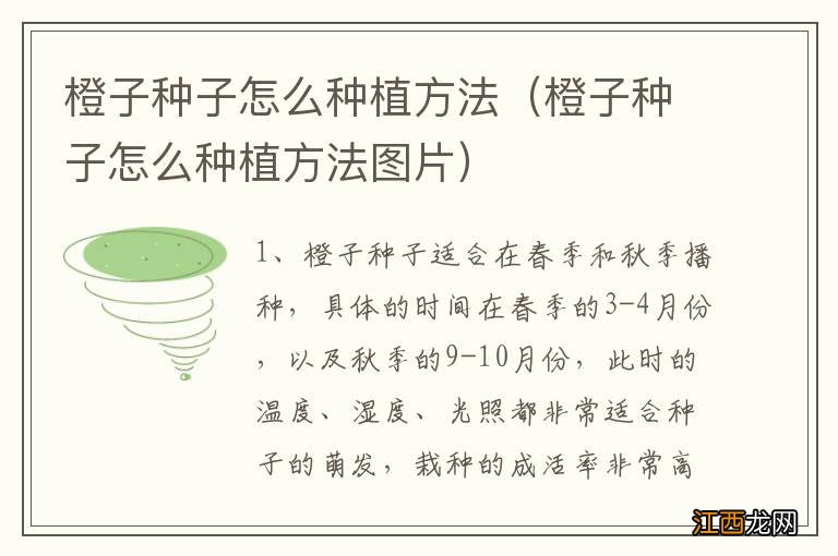 橙子种子怎么种植方法图片 橙子种子怎么种植方法