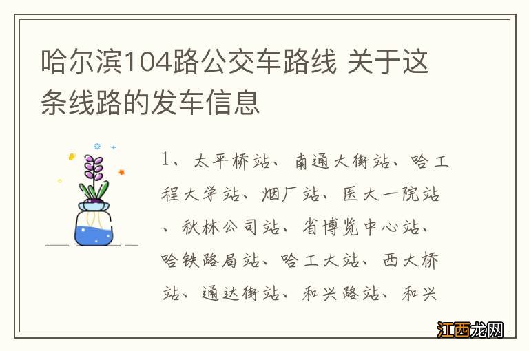 哈尔滨104路公交车路线 关于这条线路的发车信息