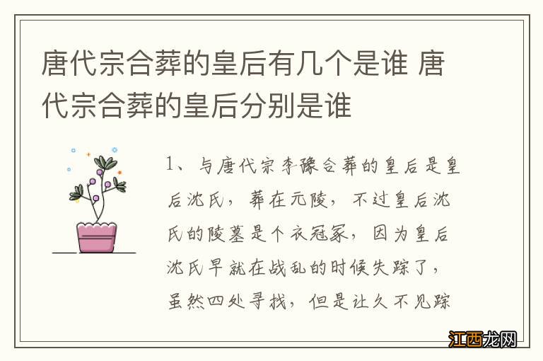 唐代宗合葬的皇后有几个是谁 唐代宗合葬的皇后分别是谁