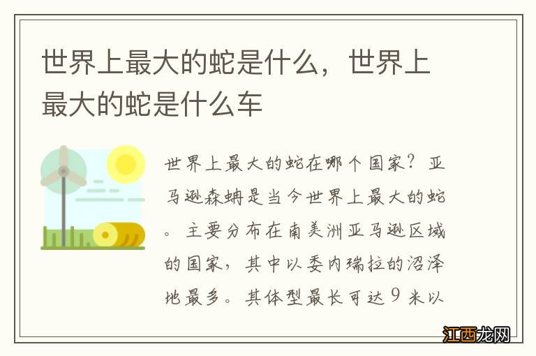 世界上最大的蛇是什么,世界上最大的蛇是什么车